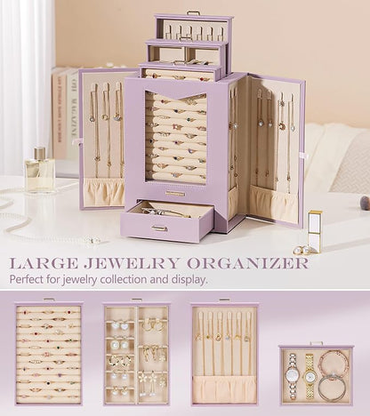 Homde Jewelry Organizer with Transparent Window Necklace Hooks Gift - Image 5