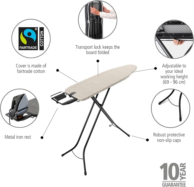 Brabantia Size A Compact Small Ironing Board 7 Height Options, Adjustable Steam - Image 3