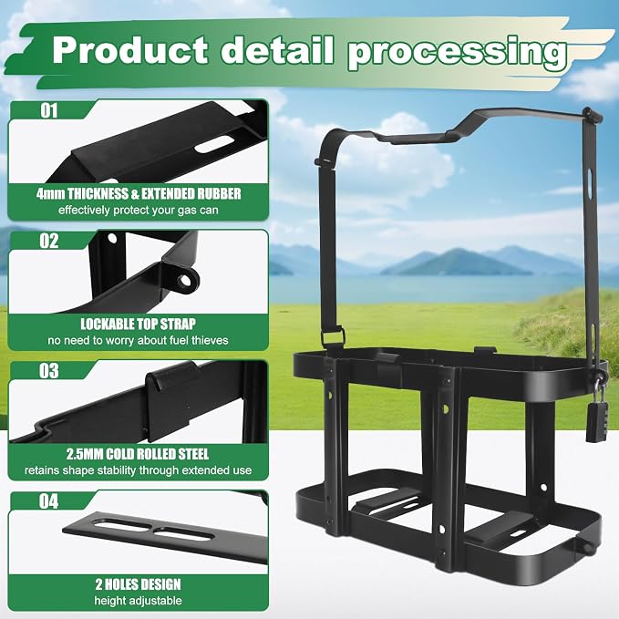 Jerry Gas Can Holder Rack with Combination Lock, Jerry Can Mount Holder Heavy - Image 6