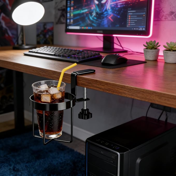 MYITYARD Desk Cup Holder Clamp, Anti-Spill Clip On Table Cup Holder, Rotatable - Image 6