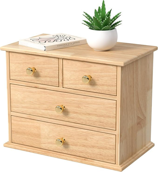 Oak Desk Organizer with Drawers, Durable Wooden Desktop Storage Box | 4 Drawer by JNFUZ