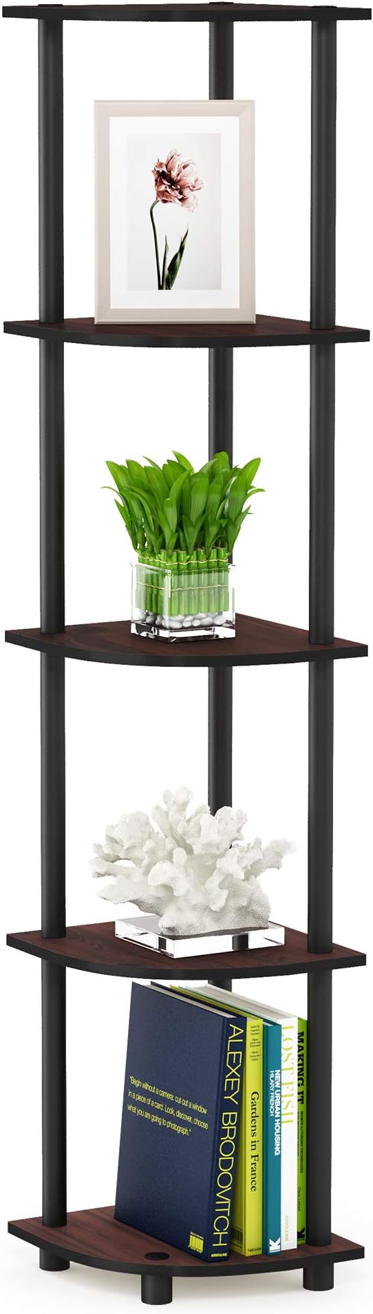 Furinno TURN-N-TUBE Corner Shelf Set of 2, 5-Tier Corner Bookshelf, Open - Image 8