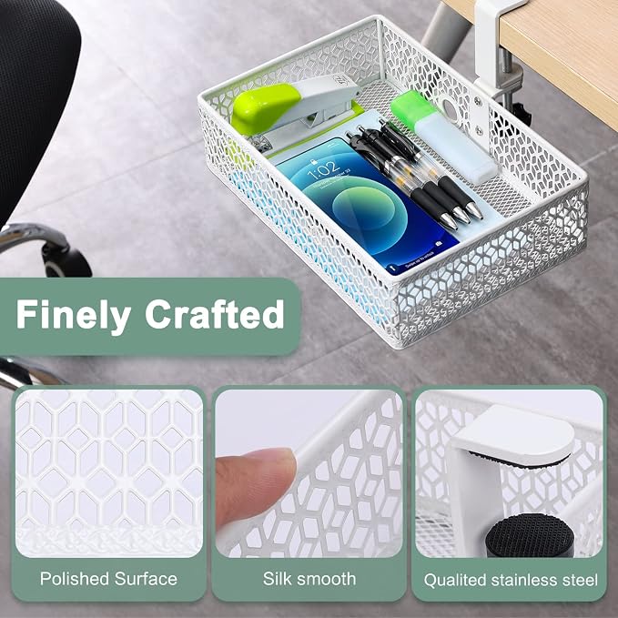 ROSYLIN Heavy Duty Clamp On Under Desk Drawer Organizer Storage Tray Basket - Image 5