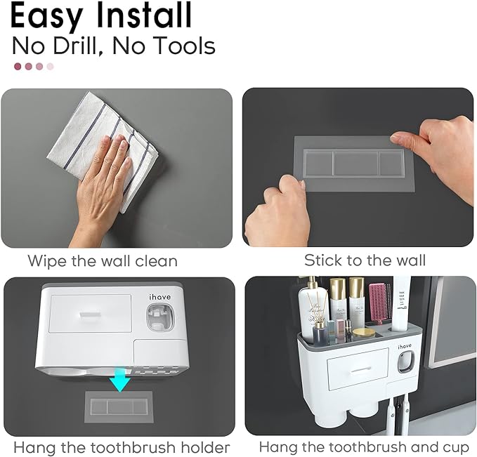 iHave Toothbrush Holders for Bathrooms, 2 Cups Toothbrush Holder Wall Mounted - Image 3