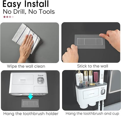 iHave Toothbrush Holders for Bathrooms, 2 Cups Toothbrush Holder Wall Mounted - Image 3