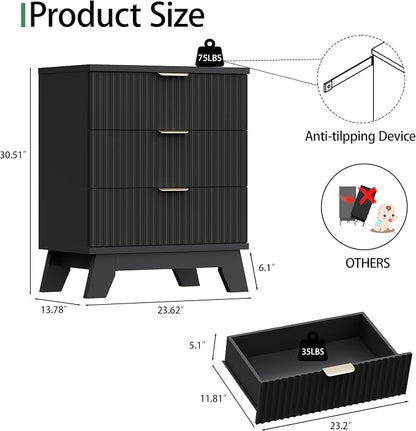 Fluted Nightstand, Mid Century Modern Wood Night Stand - Image 2