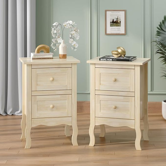 VINGLI Nightstands Set of 2, Unfinished Solid Wood Nightstand Color DIY by VINGLI