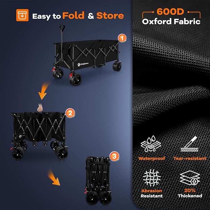 48" L Folding Beach Wagon Cart Foldable, 560lbs Weight Capacity 300L Heavy Duty - Image 9