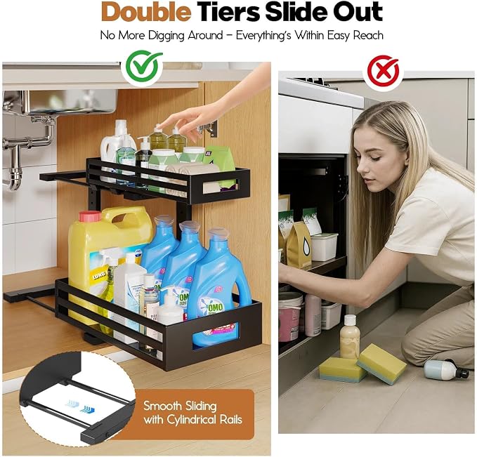 2-Pack Under Sink Organizer and Storage, 2-Tier L Shape Pull Out Cabinet - Image 3