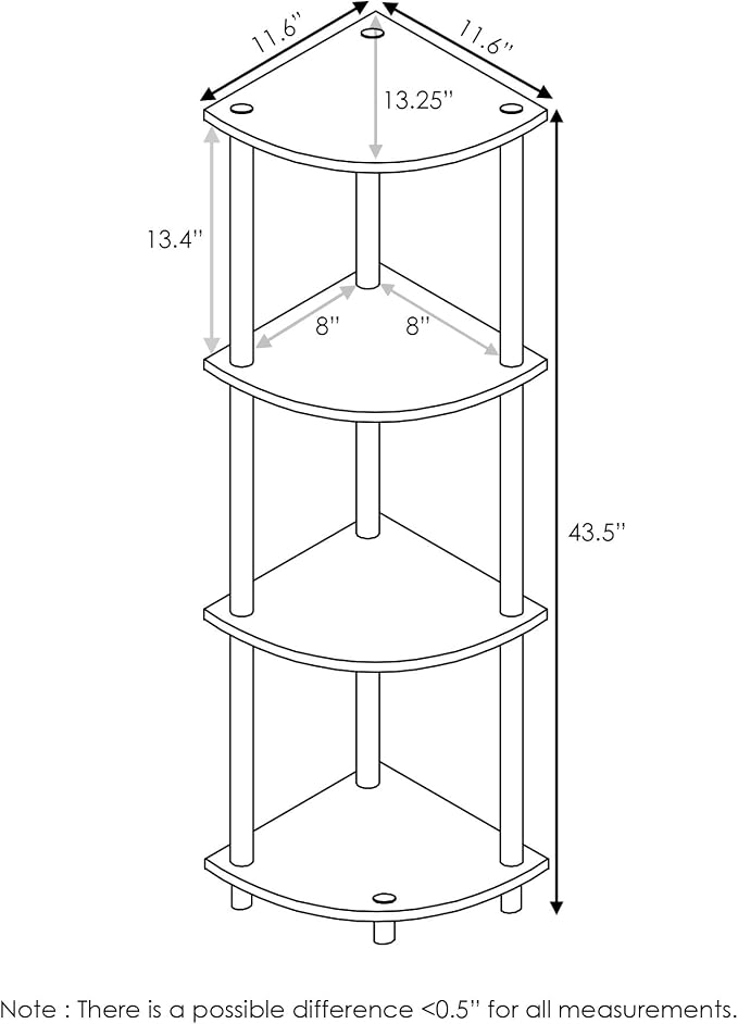 Furinno Turn-N-Tube Corner Shelf, 4-Tier Corner Bookshelf, Display Storage - Image 2