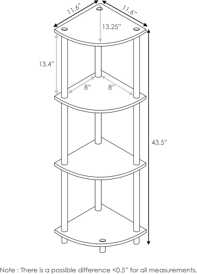 Furinno TURN-N-TUBE Corner Shelf, 4-Tier Corner Bookshelf, Display Storage - Image 3
