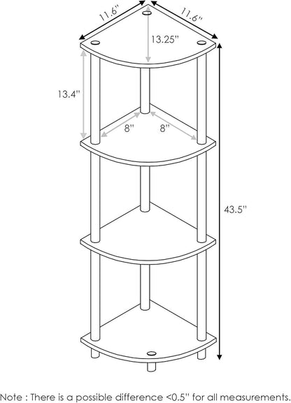 Furinno TURN-N-TUBE Corner Shelf, 4-Tier Corner Bookshelf, Display Storage - Image 3