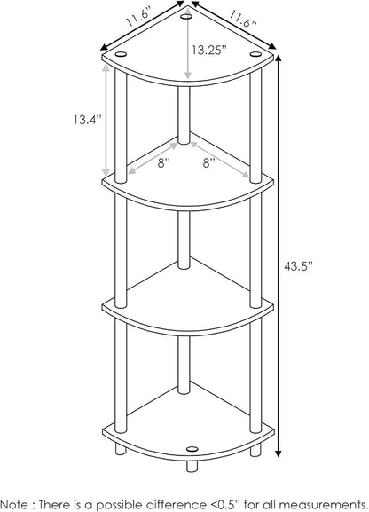 Furinno TURN-N-TUBE Corner Shelf, 4-Tier Corner Bookshelf, Display Storage - Image 3