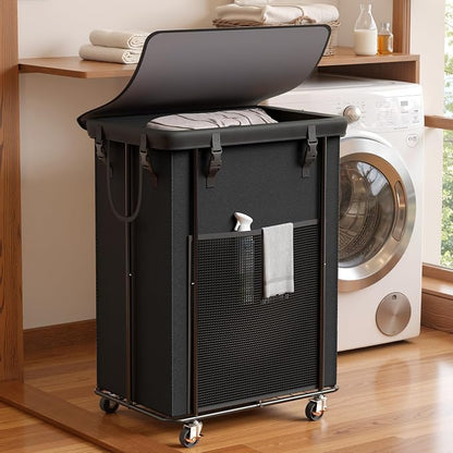 220L Laundry Hamper with Cover, Rolling Laundry Basket with Wheels, Large & by OLLDIDE