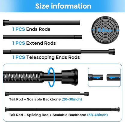 Spring Tension Curtain Rod 28-48'' 2Pcs Black Adjustable Tension Rod | 5/8'' - Image 3