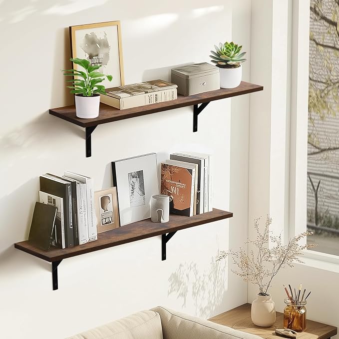 Tectocker-DOU 2 Pc Deep Floating Shelves ; Wall Mounted Hanging Shelves - Image 2