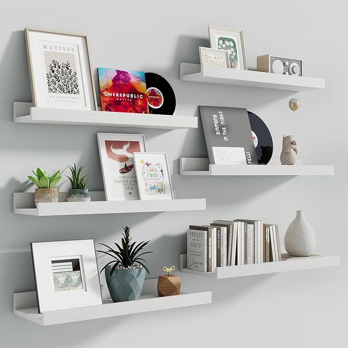 Fun Memories Picture Ledge Shelf, 16 Inch Long Floating Shelves Set of 6 by FunMemories