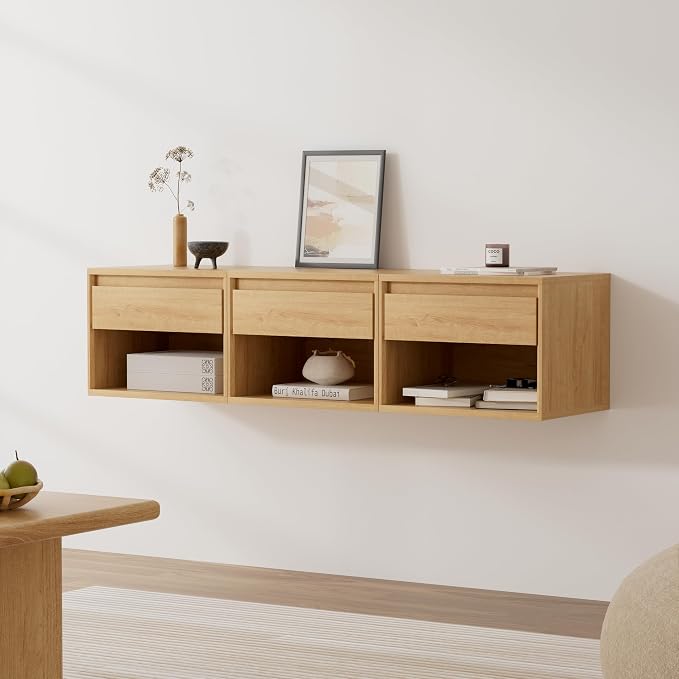 Floating Nightstand Set of 3, Wall Mounted Bedside Table by EYYTHUNG