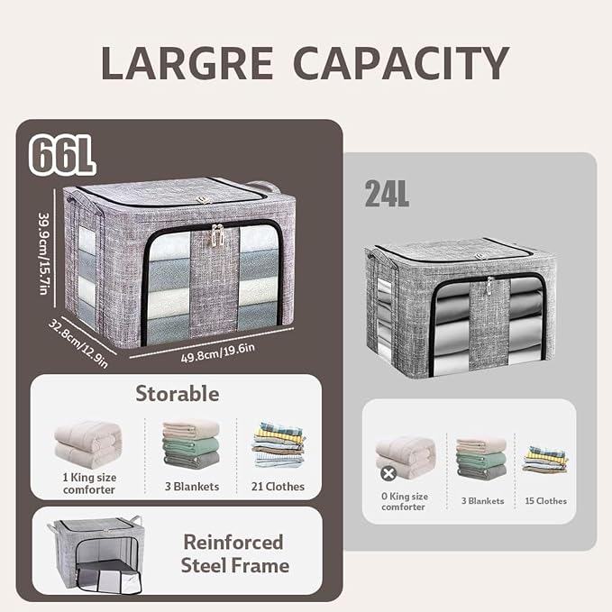 Clothes Storage Bins 50x40x33cm, 66L Waterproof Foldable Fabric Container - Image 9