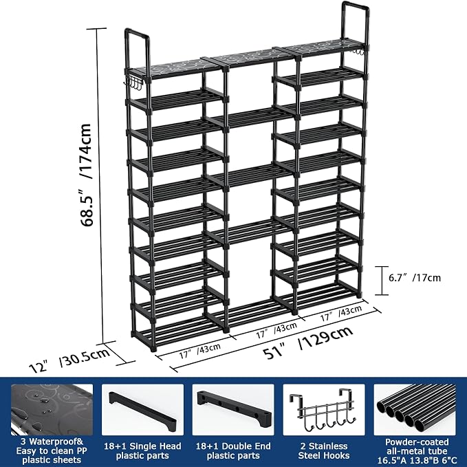 Mavivegue 10 Tiers Shoe Rack Tall Shoe Organizer Shoe Storage 55-65 Pairs - Image 2