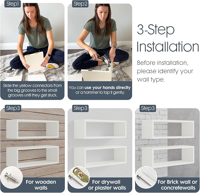 24in Floating Cube Shelves Set of 2, Display Shelves Wall Mount, Decorative - Image 4