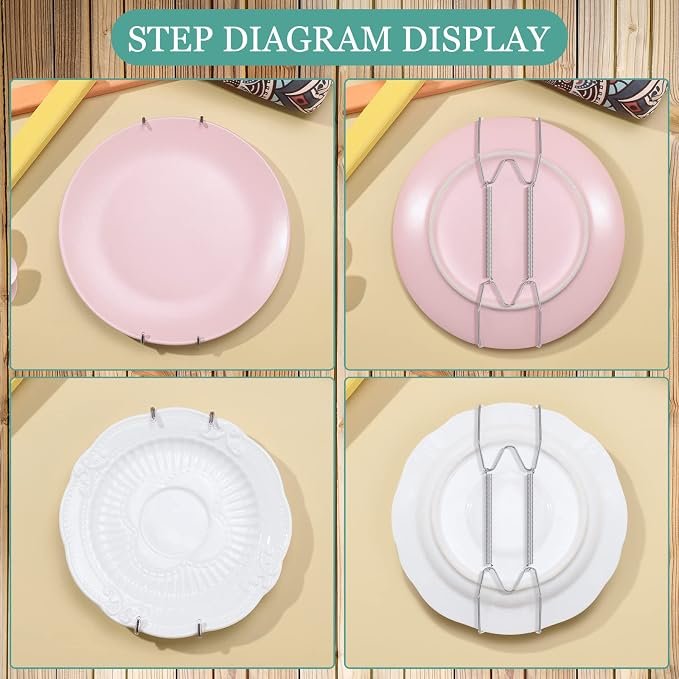 Hotop 12 Pieces Plate Hangers for Wall Stainless Steel Wire Invisible Heavy - Image 5