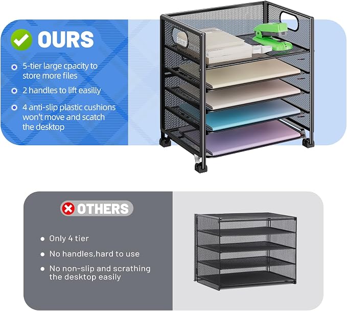 Simple Trending 5-Tier Letter Tray Organizer, Metal Mesh File Holder - Image 5