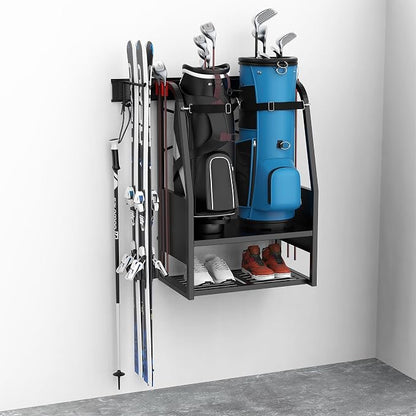 WALMANN Wall Mount Golf Bag Organizer, 2 Golf Bags Stand Golfing Equipment and by WALMANN