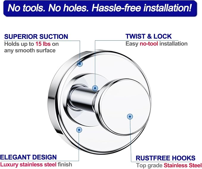 Bntuk Suction Cup Hooks for Shower, Removable Towel Hooks for Bathroom Window - Image 7