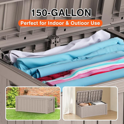 150 Gallon Deck Box, Resin Outdoor Indoor Waterproof Storage Box, Lockable - Image 9