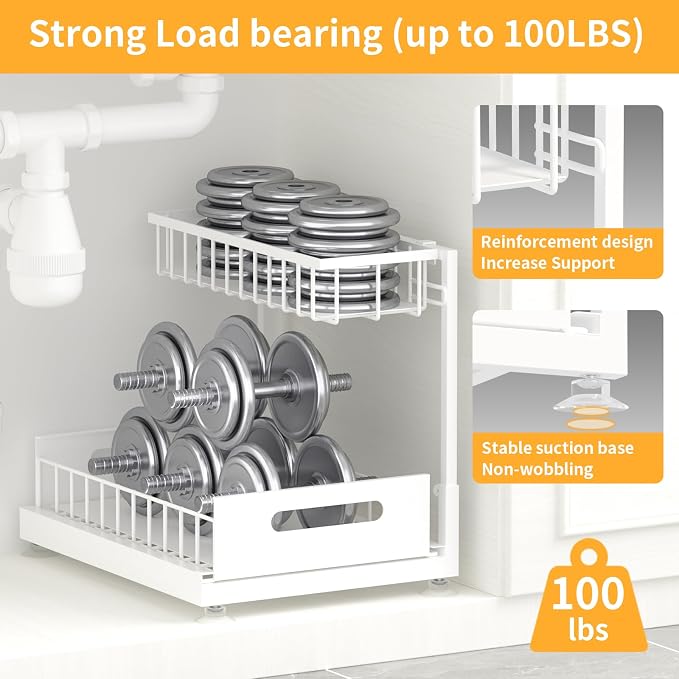 Under Sink Organizer Storage 2-Tier Premium Metal Pull-Out Racks, Height - Image 4