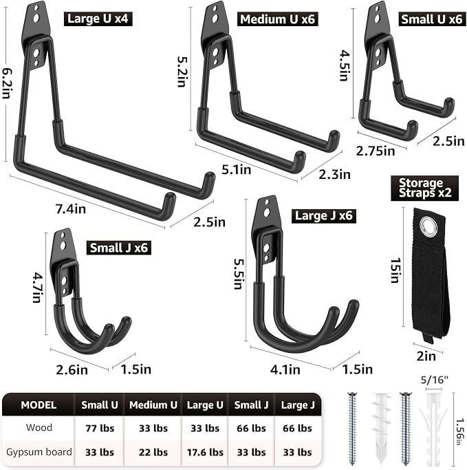 30 Pack Utility Steel Heavy Duty Wall Mount Garage Hooks, - Image 2