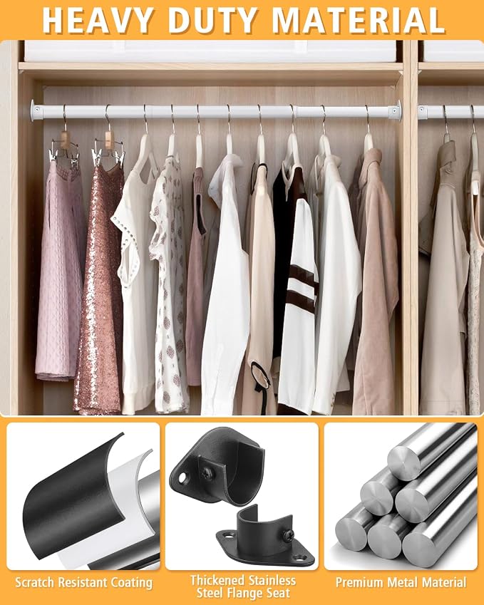 Closet Rod, 17 to 76 Inch Heavy Duty Adjustable Metal Clothing Rack - Image 5