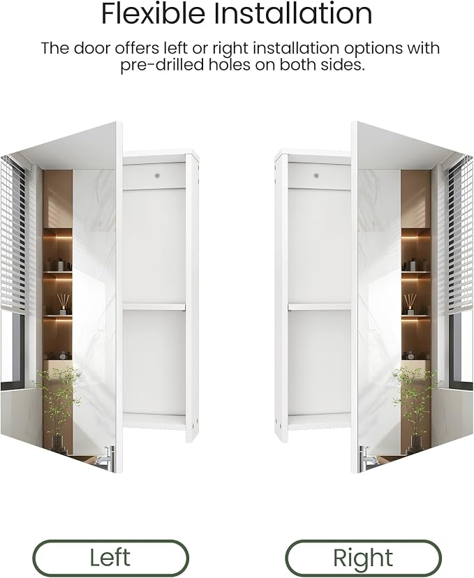 Bathroom Medicine Mirror Cabinet, 13.8'' x 19.7'', Wall-Mounted Bathroom Vanity - Image 6