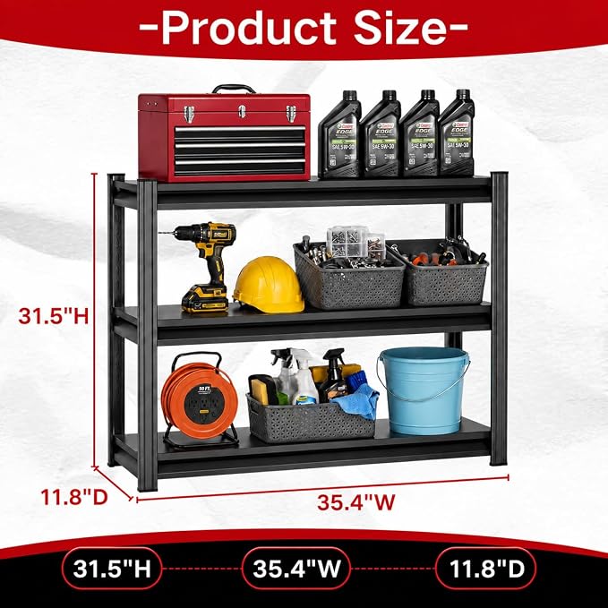 Garage Shelving, 1800 LBS Heavy Duty Metal Storage Shelves, 3-Tier Adjustable - Image 3
