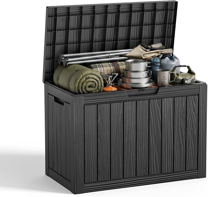 EasyUp 55 Gallon Deck Storage Boxes Outdoor Waterproof, Resin Small Lockable by EASYUP