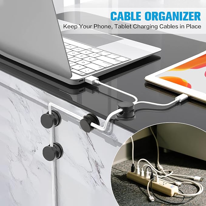6PC Cord Organizer Holder, 360° Rotatable Spring Cable Clips, Strong Adhesive - Image 3