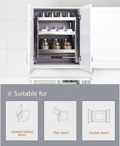 Heavy-Duty 3-Tier Pull Down Kitchen Shelf, Metal Dish & Spice Rack System - Image 6