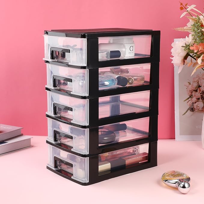 Cabilock 5 Drawer Plastic Storage Organizer Clear Desktop Drawer Storage Cabinet - Image 9