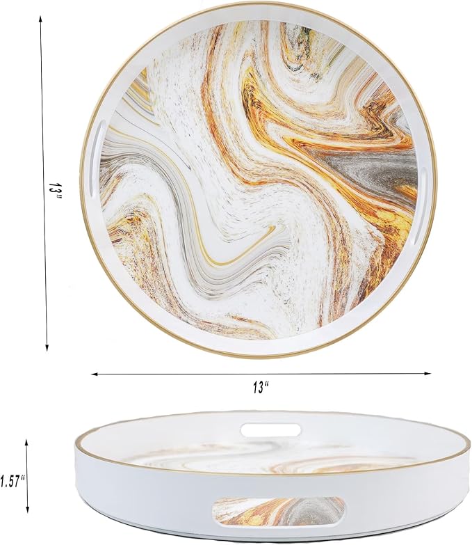 Round White Marbling Decorative Tray - Image 4