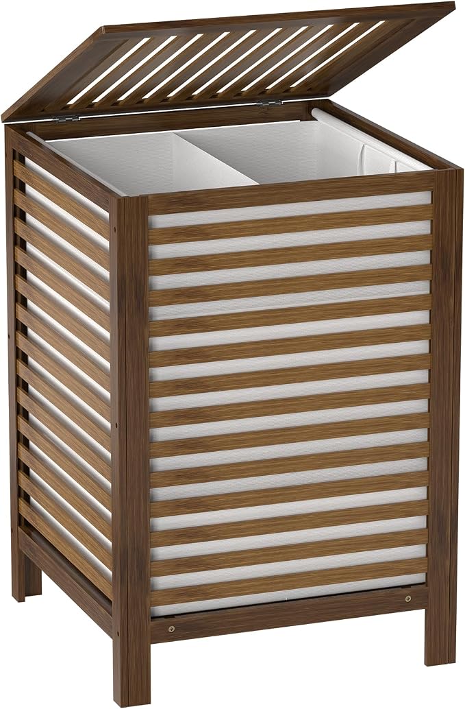 Bamboo Laundry Hamper with Lid, 120L Large Double Laundry Basket with Removable by Thalomely