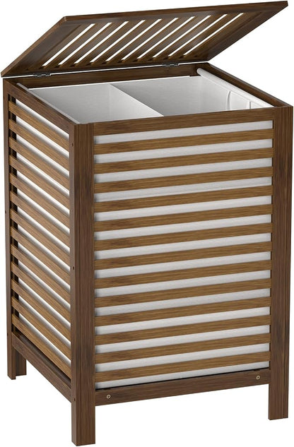 Bamboo Laundry Hamper with Lid, 120L Large Double Laundry Basket with Removable by Thalomely