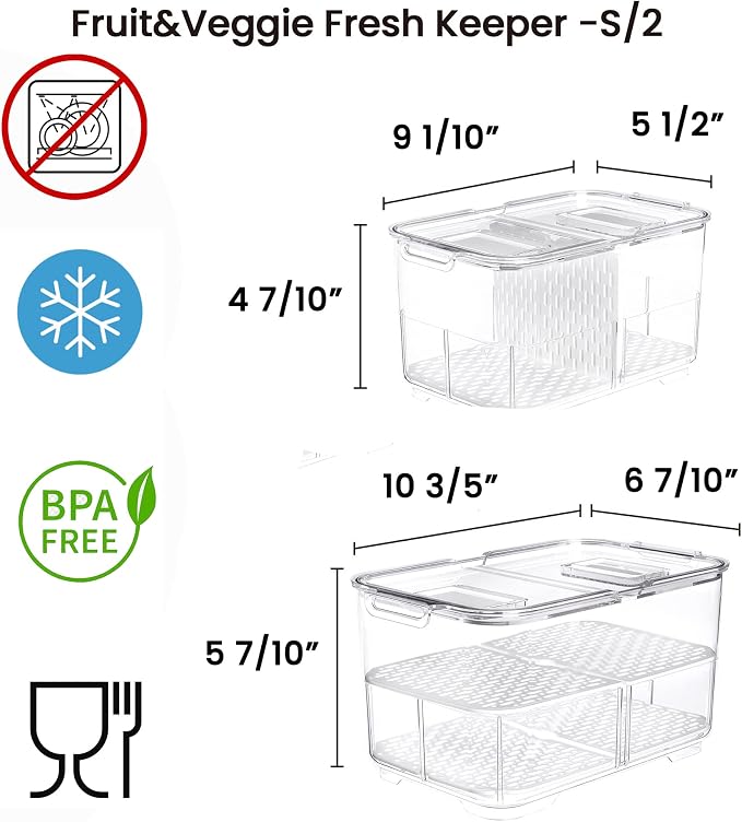 vacane Produce Saver with Lids, 2 Piece Fruit Vegetable Storage Container with - Image 6