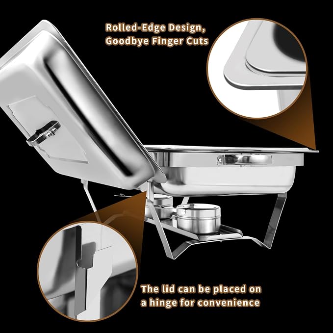 8 Qt 2 Pack Full Size Stainless Steel Chafing Dishes Buffet Set - Image 5