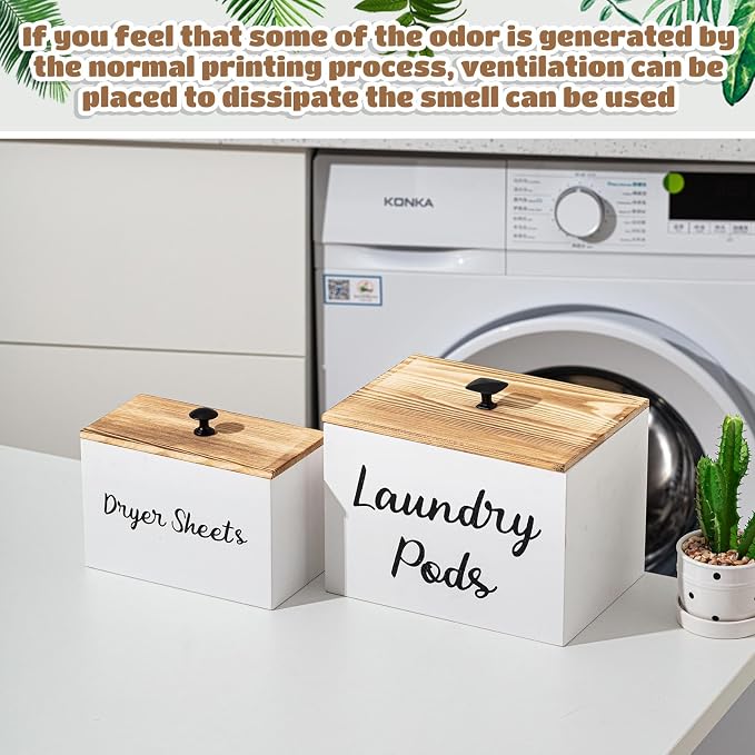Dandat 2 Pcs Wood Rustic Laundry Dryer Sheet Holder Pod Container - Image 4