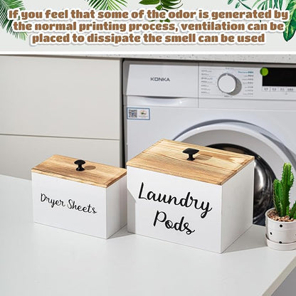 Dandat 2 Pcs Wood Rustic Laundry Dryer Sheet Holder Pod Container - Image 4