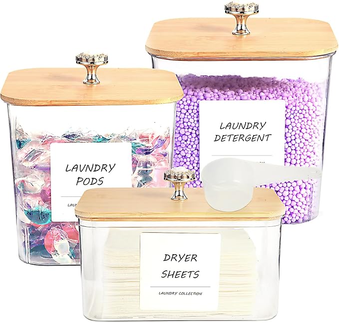 3 Pack Laundry Room Organization Storage Containers, Plastic Clear Laundry Pods by Unknown