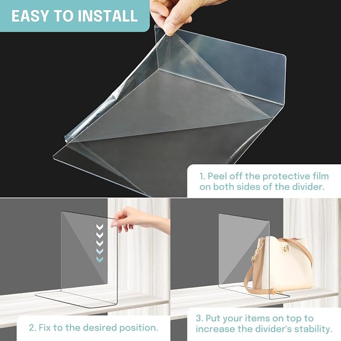 OKPOW Acrylic Shelf Dividers for Closet Organization: 4 Pack Durable Clear - Image 6