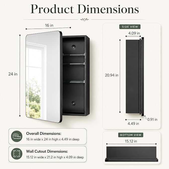 16x24 Black Medicine Cabinet - Image 2