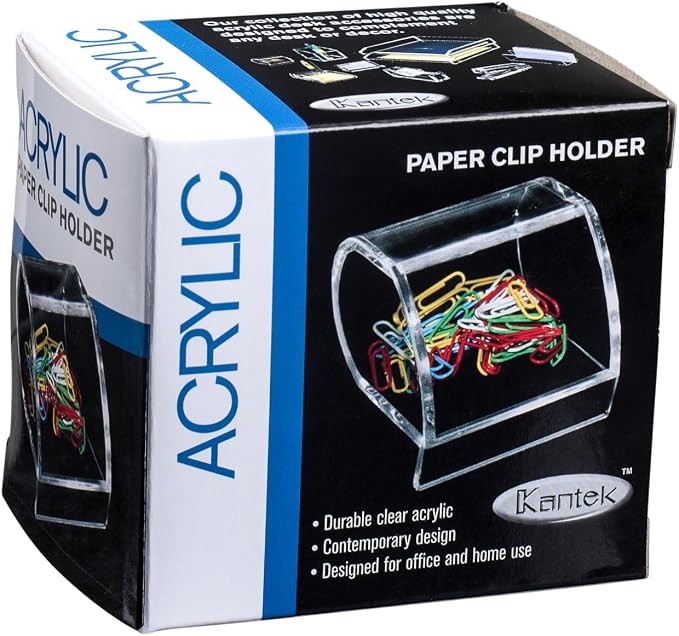Kantek Clear Acrylic Paper Clip Holder, Angled Open Design, 3.1" x 3.3" x 2.6" - Image 3
